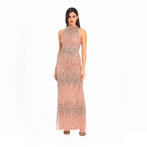 slim fit dress slacks Halter Neck Open Back Shiny Rose Gold Sequin Homecoming Dresses ARD1701